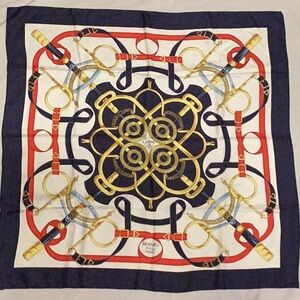 Vintages Hermes Carre 90 Eperon d or Navy Silk Scarf